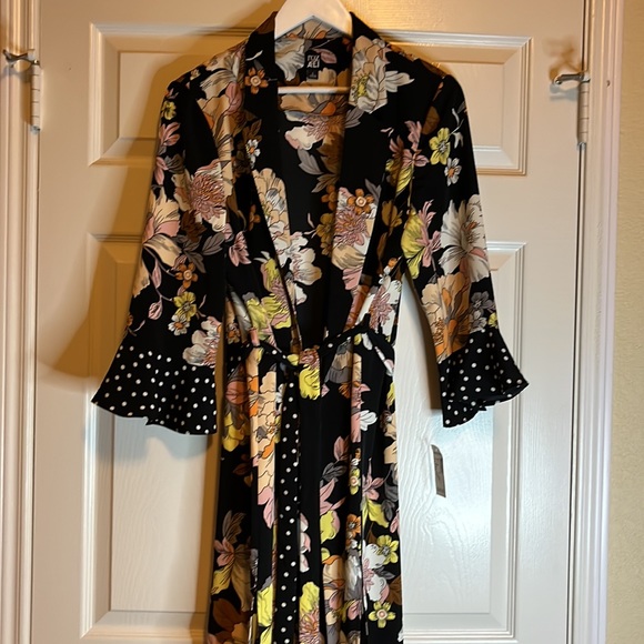 Floral and polka dot mix print kimono duster - Picture 3 of 7
